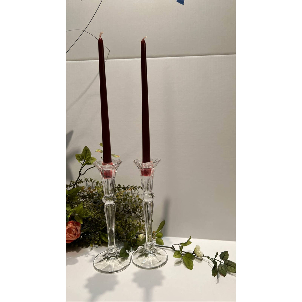 Macryl Pair Crystal Candle Sticks Holders 24% Lead Chrystal made in Poland